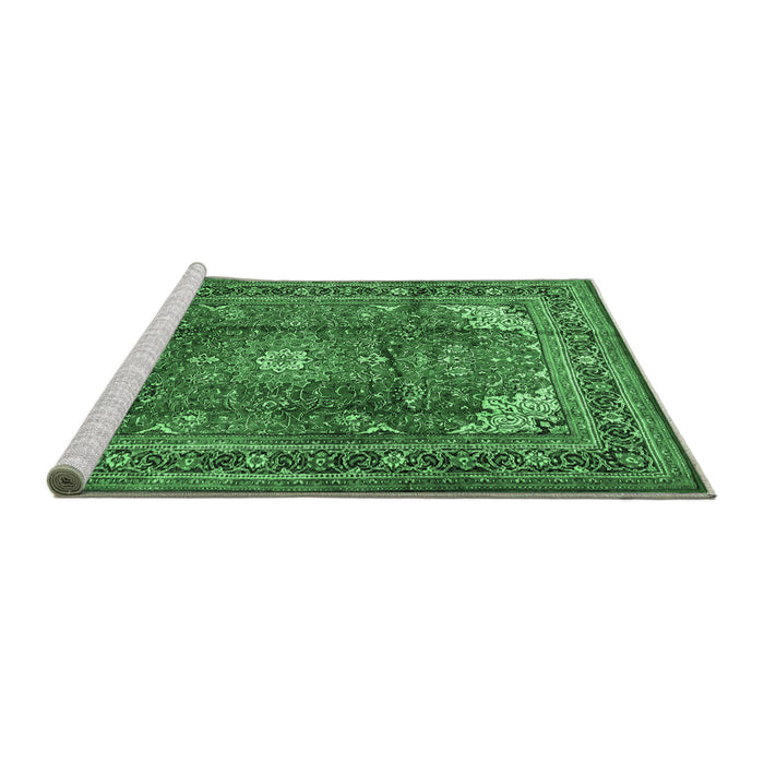 Sideview of Machine Washable Persian Emerald Green Traditional Area Rugs, wshtr1385emgrn
