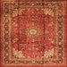 Round Machine Washable Persian Orange Traditional Area Rugs, wshtr1385org