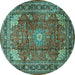 Round Machine Washable Persian Turquoise Traditional Area Rugs, wshtr1385turq