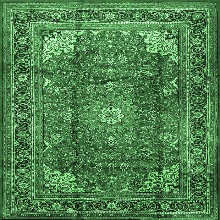 Square Persian Emerald Green Traditional Rug, tr1385emgrn