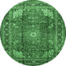 Round Persian Emerald Green Traditional Rug, tr1385emgrn