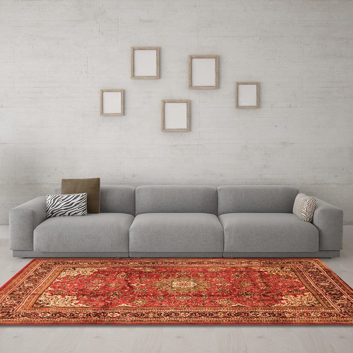 Machine Washable Persian Orange Traditional Area Rugs in a Living Room, wshtr1385org