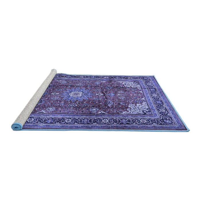 Sideview of Machine Washable Persian Blue Traditional Rug, wshtr1385blu