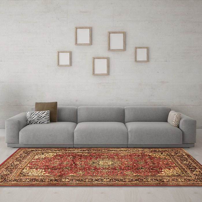 Machine Washable Persian Brown Traditional Rug in a Living Room,, wshtr1385brn