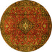 Round Machine Washable Medallion Yellow Traditional Rug, wshtr1386yw