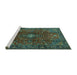 Sideview of Machine Washable Medallion Turquoise Traditional Area Rugs, wshtr1386turq