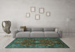 Machine Washable Medallion Turquoise Traditional Area Rugs in a Living Room,, wshtr1386turq