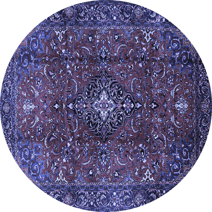 Round Machine Washable Medallion Blue Traditional Rug, wshtr1386blu