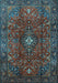 Machine Washable Medallion Light Blue Traditional Rug, wshtr1386lblu