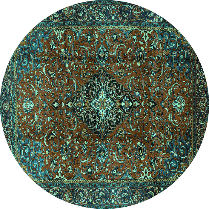 Round Medallion Turquoise Traditional Rug, tr1386turq