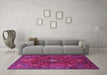 Machine Washable Medallion Pink Traditional Rug in a Living Room, wshtr1386pnk