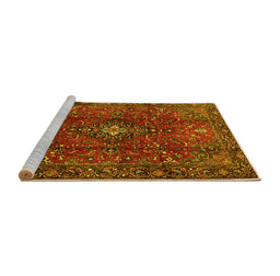 Sideview of Machine Washable Medallion Yellow Traditional Rug, wshtr1386yw