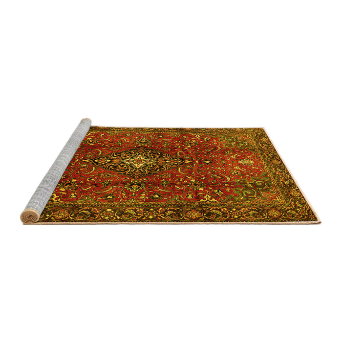 Sideview of Machine Washable Medallion Yellow Traditional Rug, wshtr1386yw