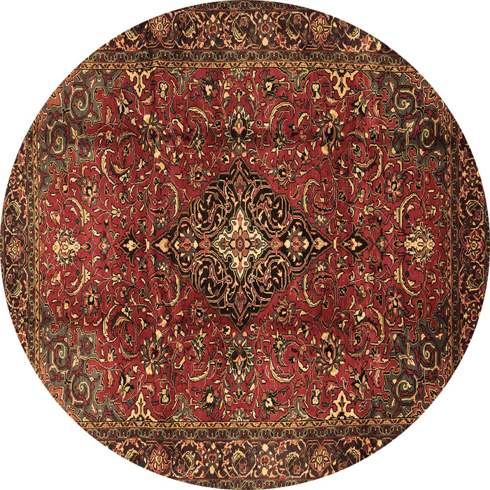 Round Medallion Brown Traditional Rug, tr1386brn