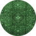 Round Machine Washable Medallion Emerald Green Traditional Area Rugs, wshtr1386emgrn