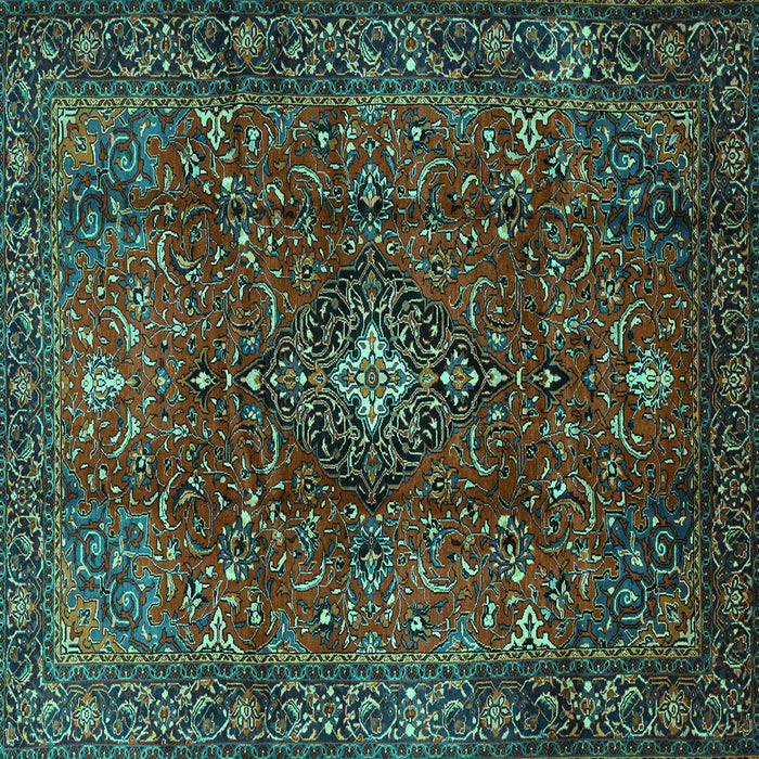 Square Medallion Turquoise Traditional Rug, tr1386turq
