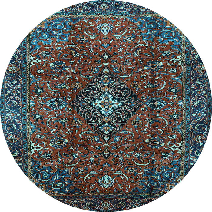 Round Medallion Light Blue Traditional Rug, tr1386lblu