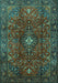 Machine Washable Medallion Turquoise Traditional Area Rugs, wshtr1386turq