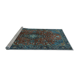 Sideview of Machine Washable Medallion Light Blue Traditional Rug, wshtr1386lblu