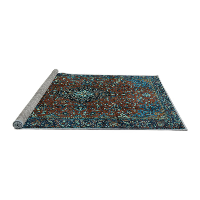 Sideview of Machine Washable Medallion Light Blue Traditional Rug, wshtr1386lblu