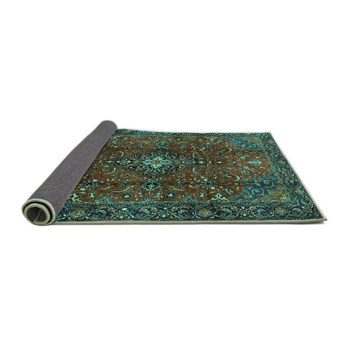 Sideview of Medallion Turquoise Traditional Rug, tr1386turq