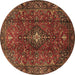 Round Machine Washable Medallion Brown Traditional Rug, wshtr1386brn