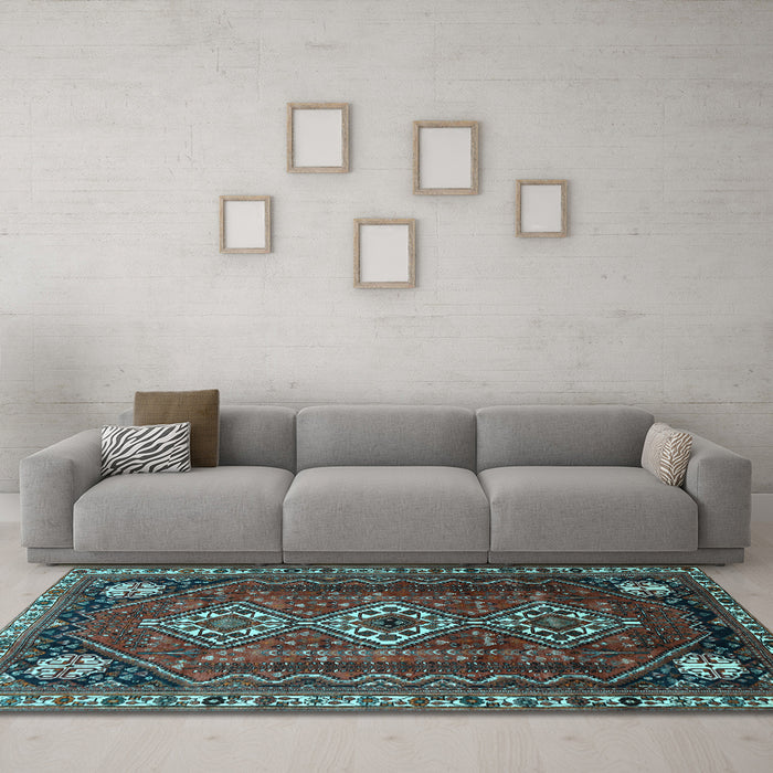 Machine Washable Persian Light Blue Traditional Rug in a Living Room, wshtr1387lblu