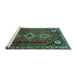 Sideview of Machine Washable Persian Turquoise Traditional Area Rugs, wshtr1387turq