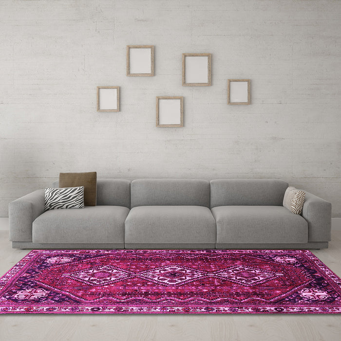 Machine Washable Persian Pink Traditional Rug in a Living Room, wshtr1387pnk