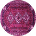 Round Machine Washable Persian Pink Traditional Rug, wshtr1387pnk