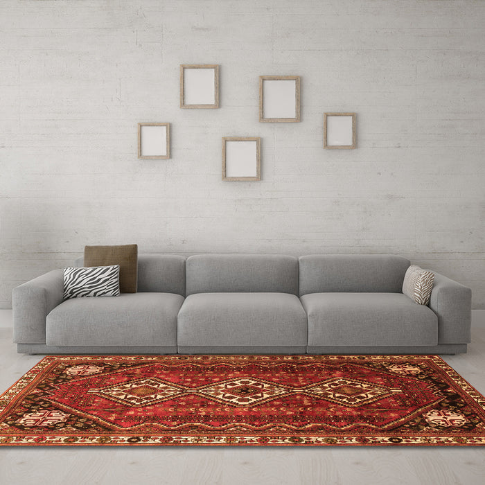 Machine Washable Persian Orange Traditional Area Rugs in a Living Room, wshtr1387org