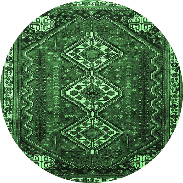 Round Persian Emerald Green Traditional Rug, tr1387emgrn