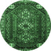 Round Persian Emerald Green Traditional Rug, tr1387emgrn