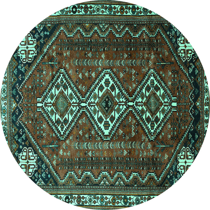 Round Persian Turquoise Traditional Rug, tr1387turq