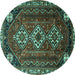 Round Persian Turquoise Traditional Rug, tr1387turq