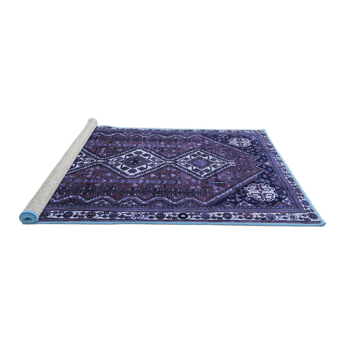 Sideview of Machine Washable Persian Blue Traditional Rug, wshtr1387blu