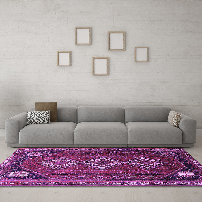 Machine Washable Persian Purple Traditional Area Rugs in a Living Room, wshtr1387pur
