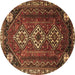 Round Machine Washable Persian Brown Traditional Rug, wshtr1387brn