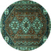 Round Machine Washable Persian Turquoise Traditional Area Rugs, wshtr1387turq