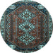 Round Machine Washable Persian Light Blue Traditional Rug, wshtr1387lblu