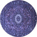 Round Machine Washable Medallion Blue Traditional Rug, wshtr1388blu