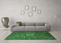 Machine Washable Medallion Emerald Green Traditional Rug, wshtr1388emgrn