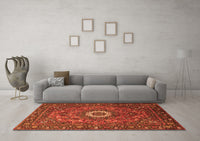 Machine Washable Medallion Orange Traditional Rug, wshtr1388org