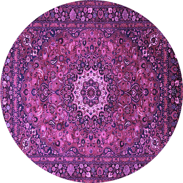 Round Machine Washable Medallion Purple Traditional Area Rugs, wshtr1388pur