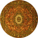 Round Machine Washable Medallion Yellow Traditional Rug, wshtr1388yw