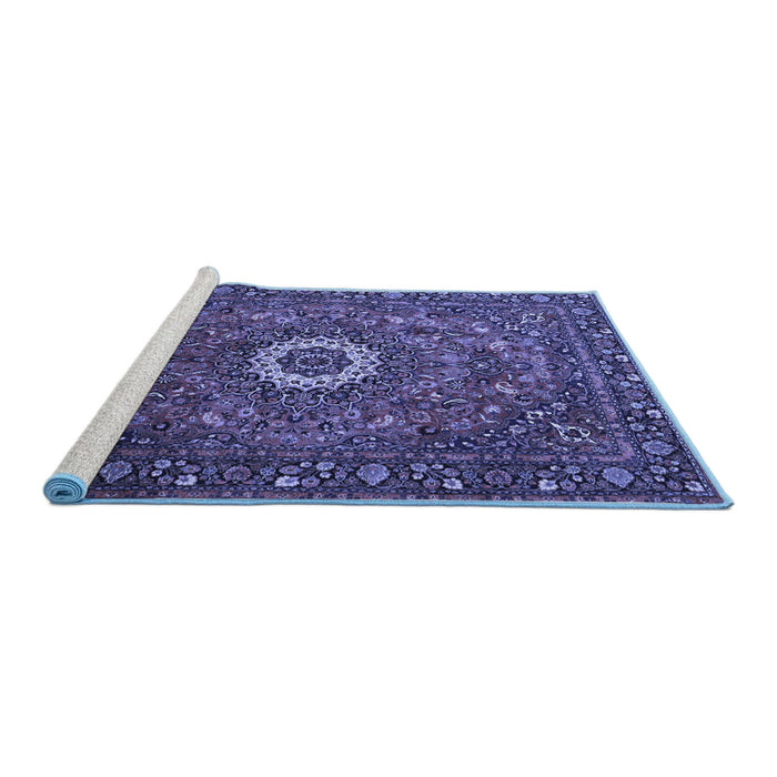 Sideview of Machine Washable Medallion Blue Traditional Rug, wshtr1388blu