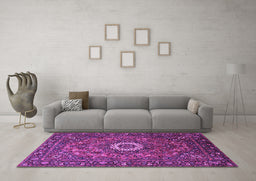Machine Washable Medallion Purple Traditional Area Rugs in a Living Room, wshtr1388pur
