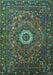 Machine Washable Medallion Turquoise Traditional Area Rugs, wshtr1388turq