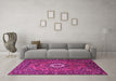 Machine Washable Medallion Pink Traditional Rug in a Living Room, wshtr1388pnk