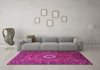 Machine Washable Medallion Pink Traditional Rug, wshtr1388pnk